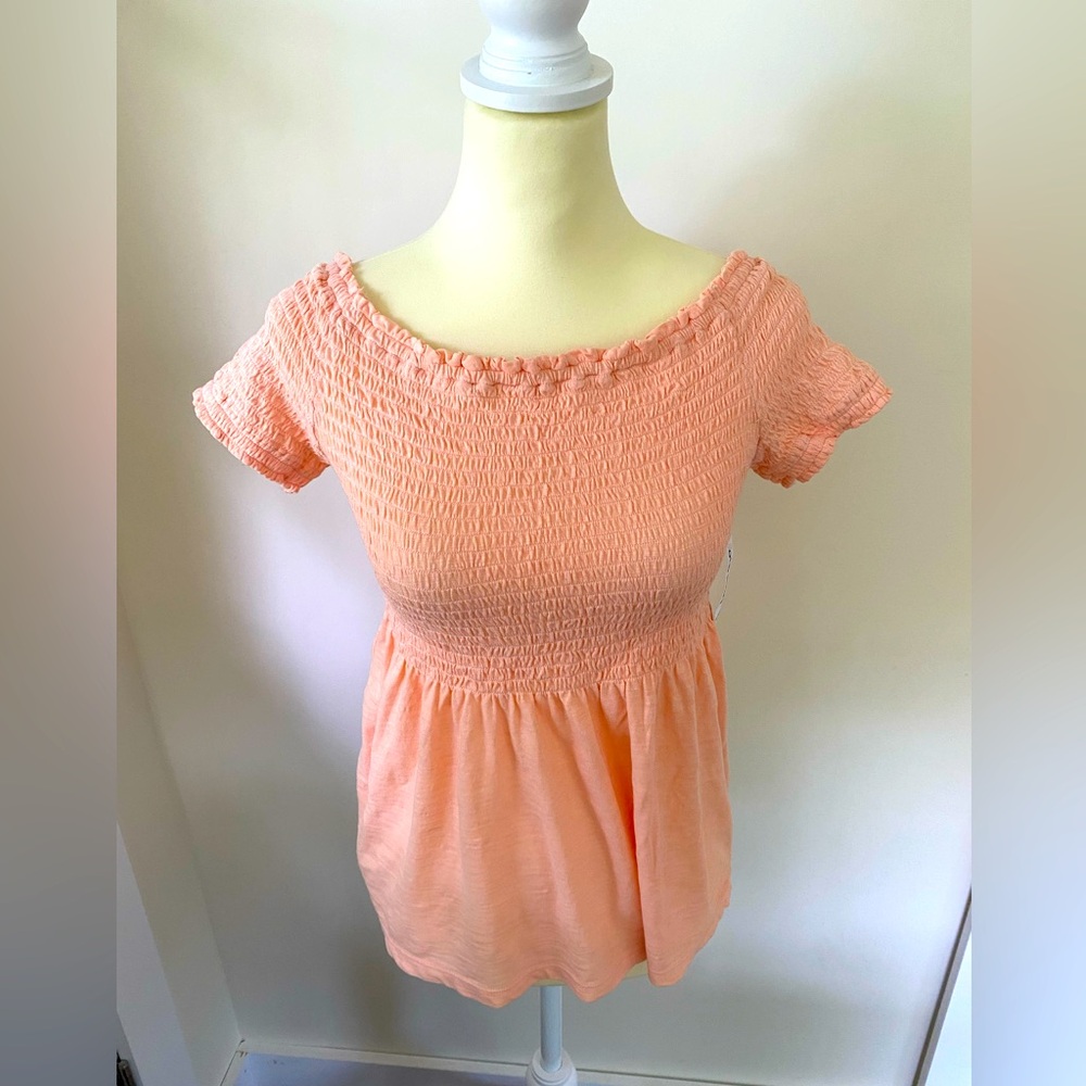 Peach Smocked Off-Shoulder Top
